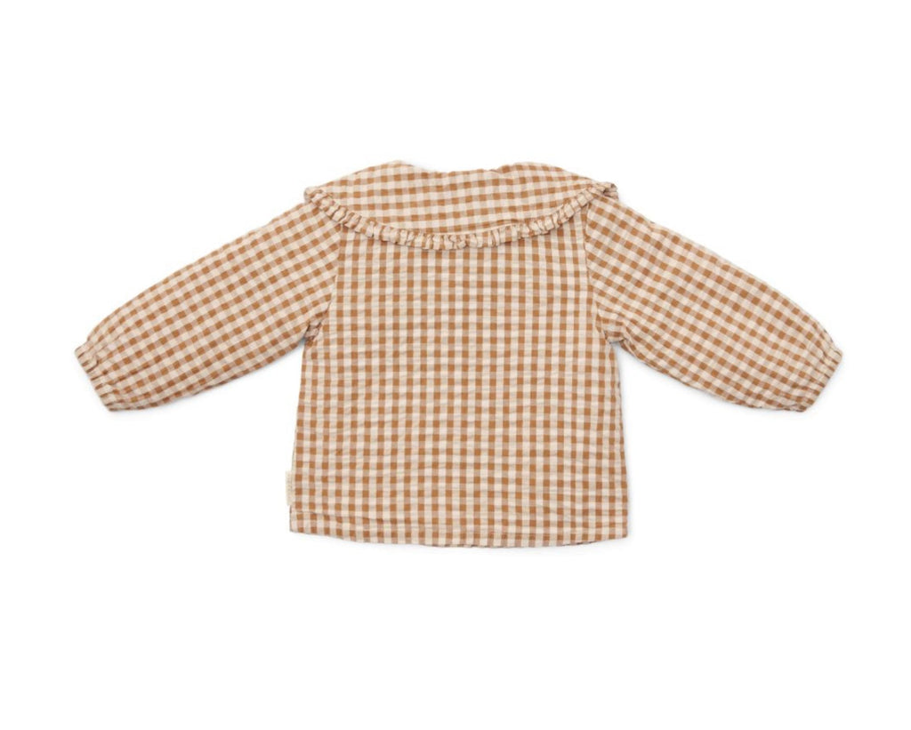 Karierte Bluse mit Claudine-Ausschnitt - Brown check (diverse)