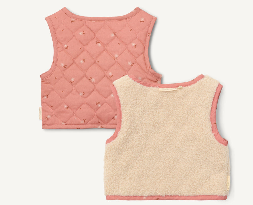 Reversible sleeveless cardigan - Sand / Rose Blooming