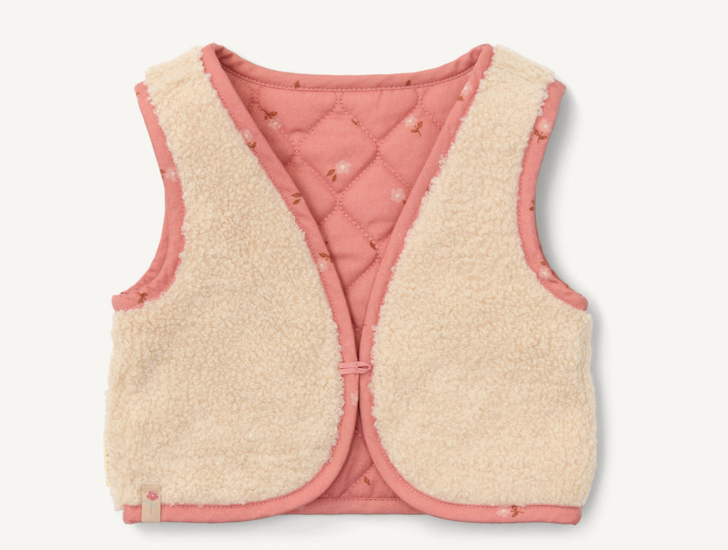 Reversible sleeveless cardigan - Sand / Rose Blooming