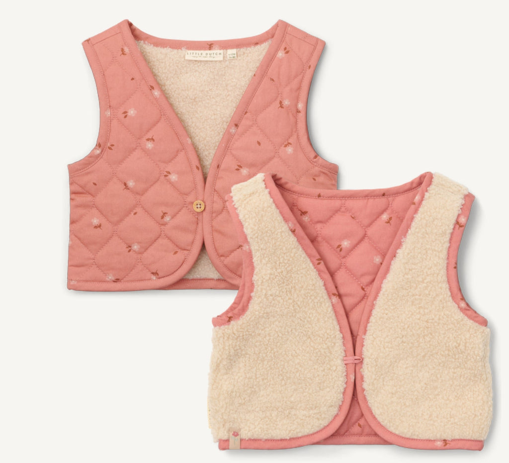 Reversible sleeveless cardigan - Sand / Rose Blooming