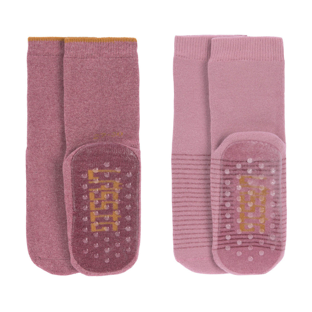 Set of 2 non-slip rosewood/pink socks