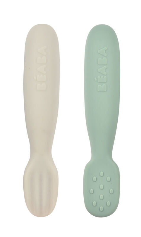 Set of 2 pre - sage green / velvet grey silicone spoons