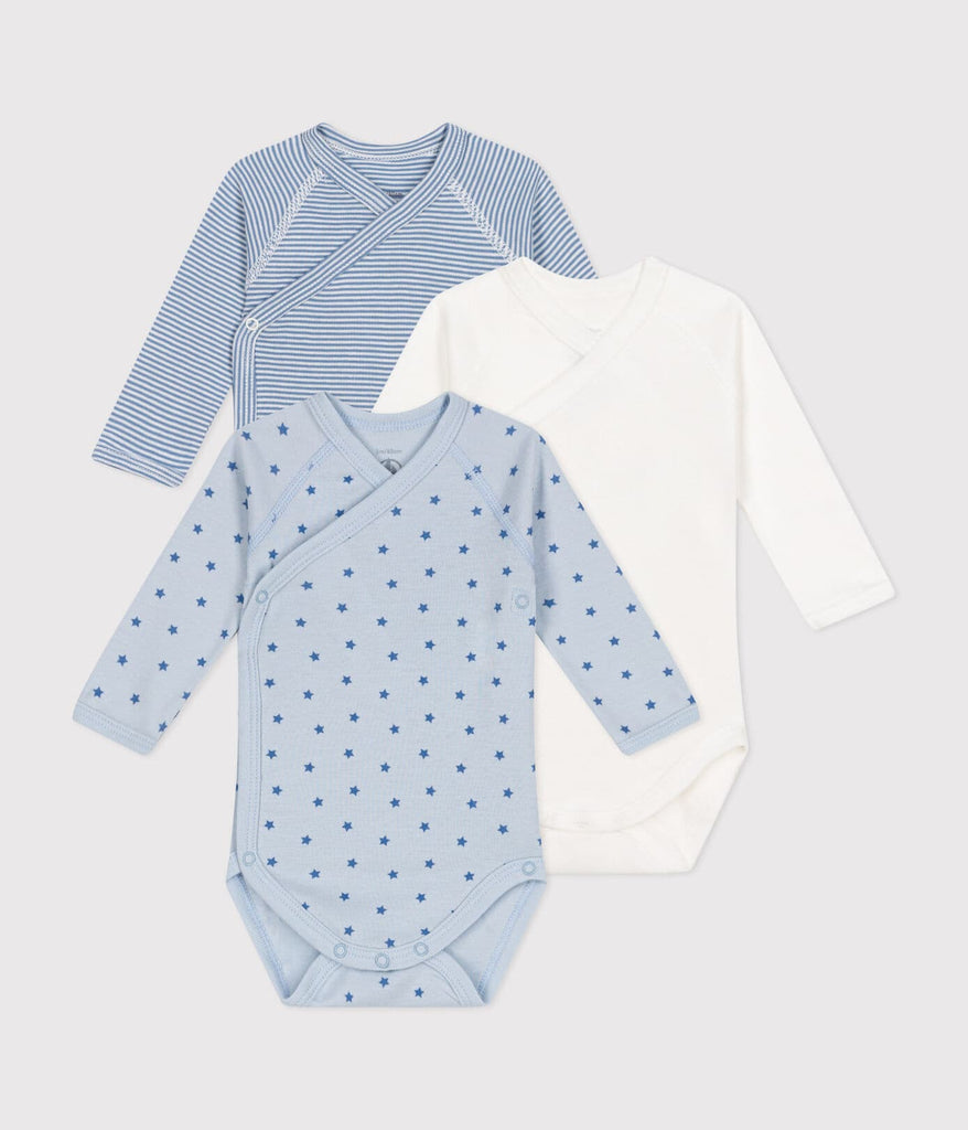 Set of 3 long-sleeved cotton bodysuits for babies