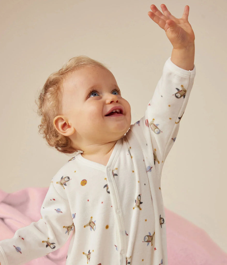 Little penguin print velvet pyjamas in baby space