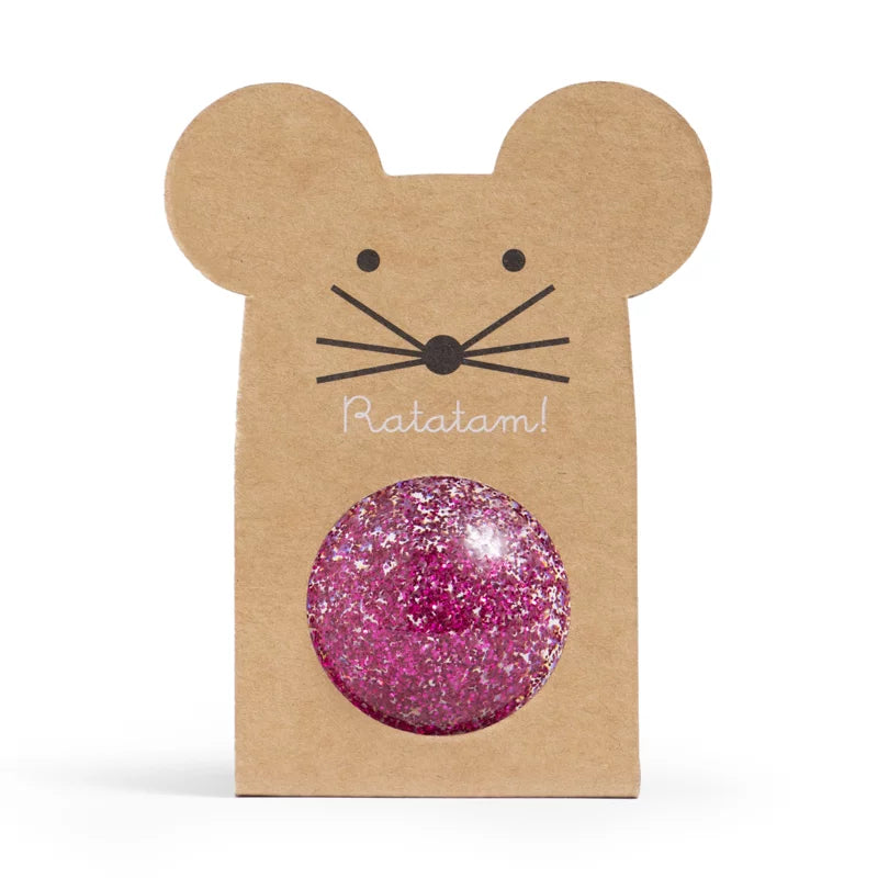 Balle rebondissante souris pailletée 42mm – Rose