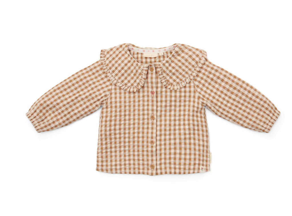 Blouse à carreaux à col claudine - Brown check (divers