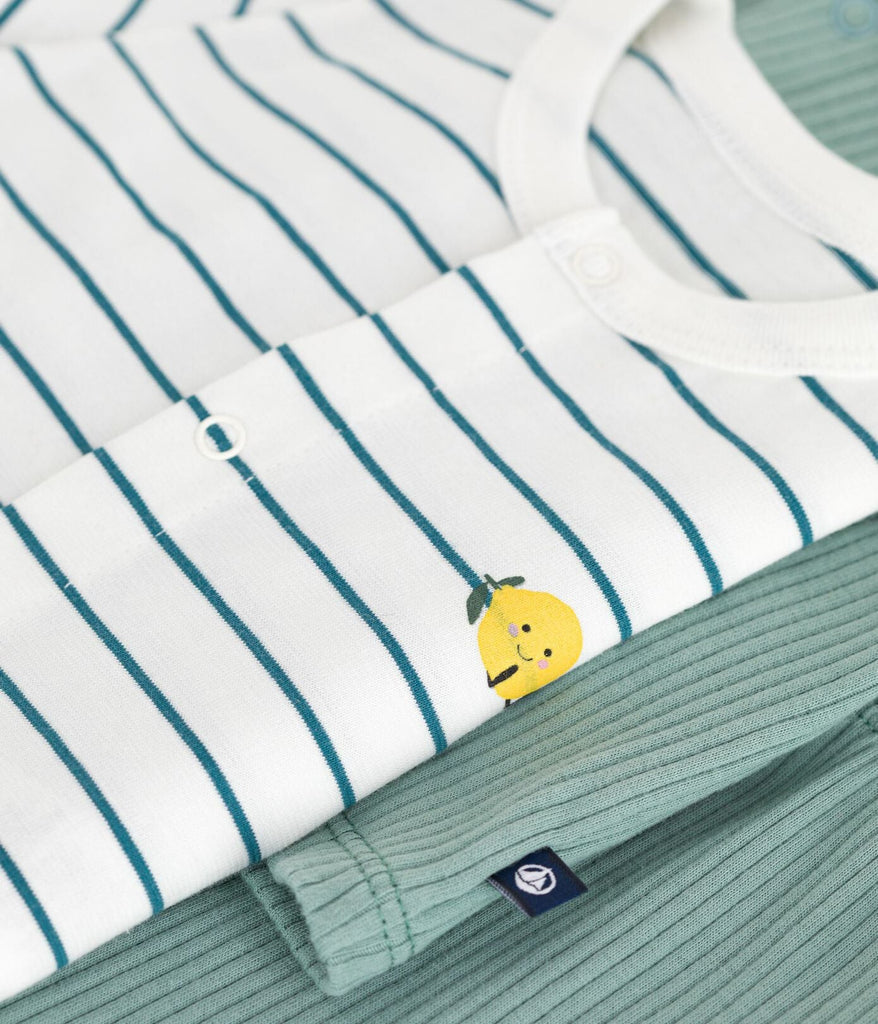 Ensemble naissance trois pièces en coton et t-shirt rayé