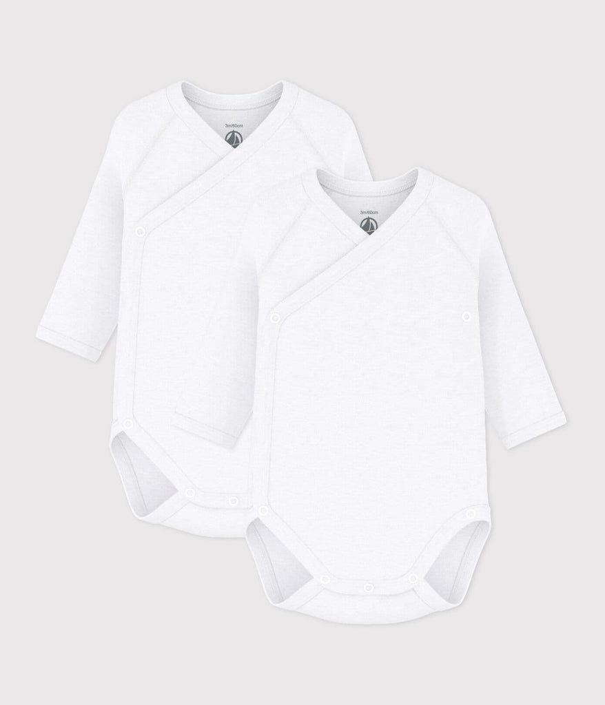 Lot de 2 bodies croisés manches longues en coton unis bébé