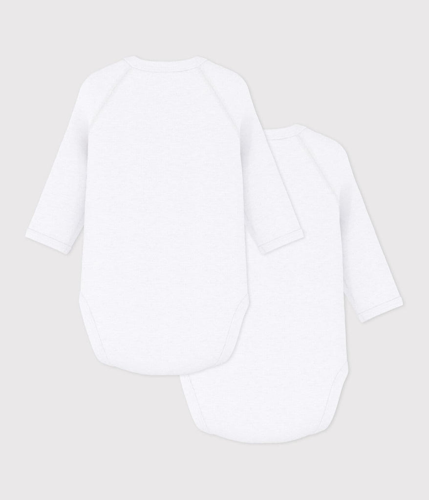 Lot de 2 bodies croisés manches longues en coton unis bébé