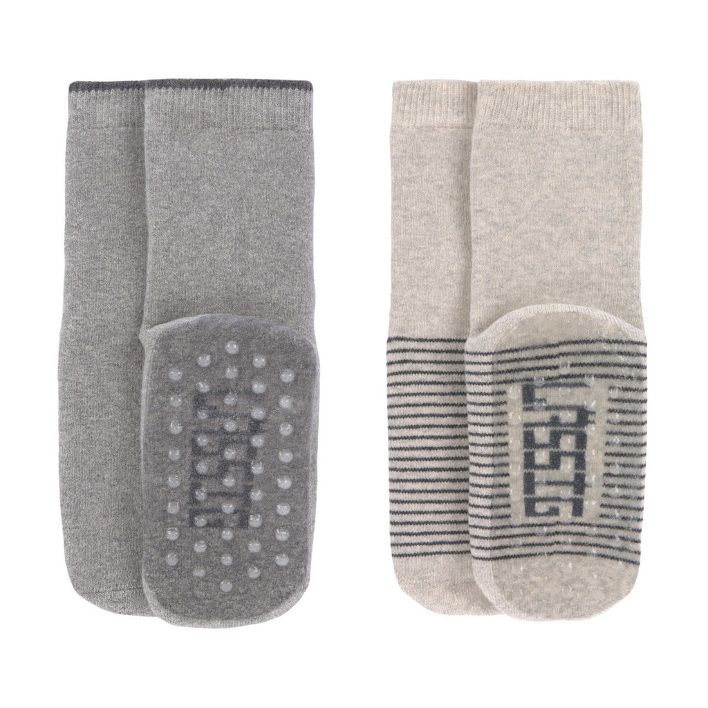 Lot de 2 chaussettes antidérapantes gris/beige (tailles