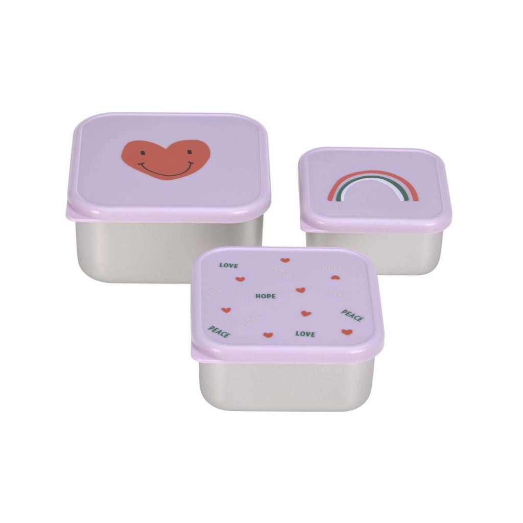 Lot de 3 Boîtes à goûter Happy Rascals - Cœur lavande