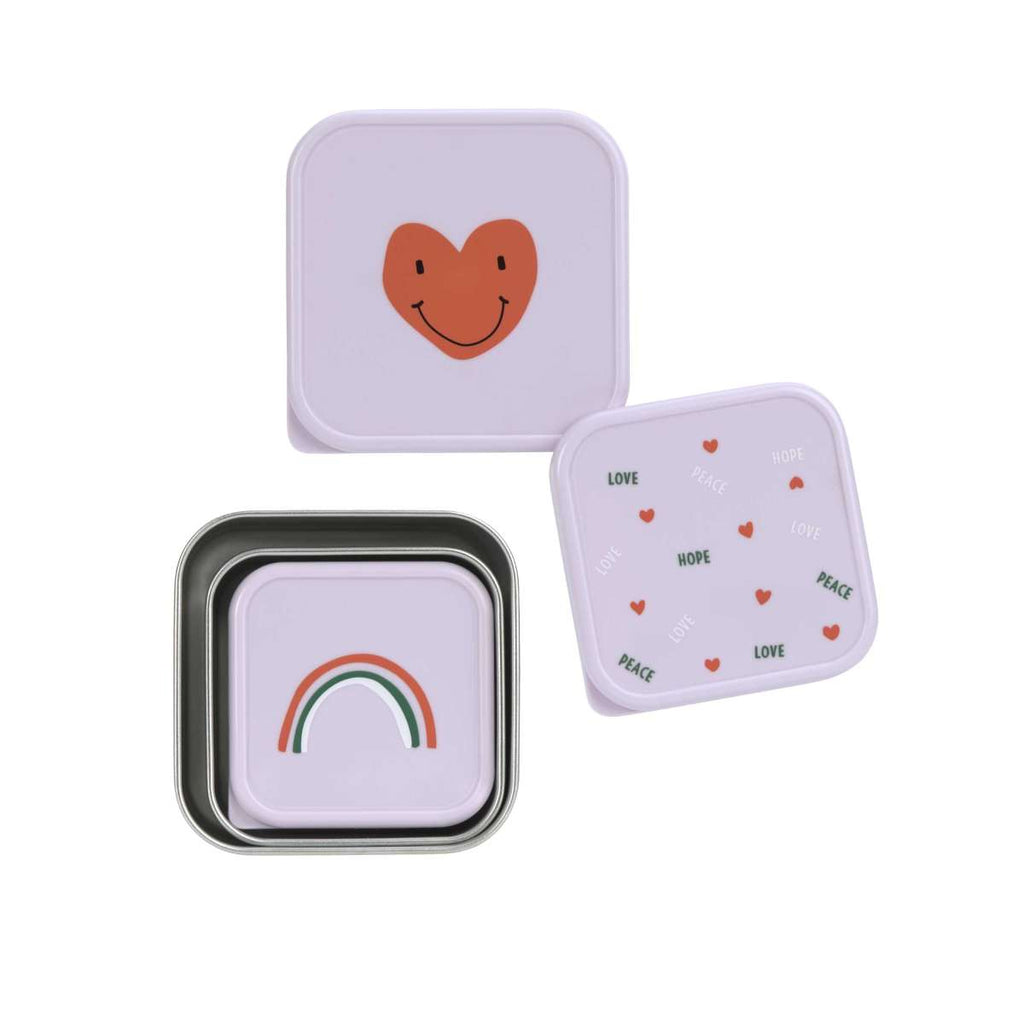 Lot de 3 Boîtes à goûter Happy Rascals - Cœur lavande