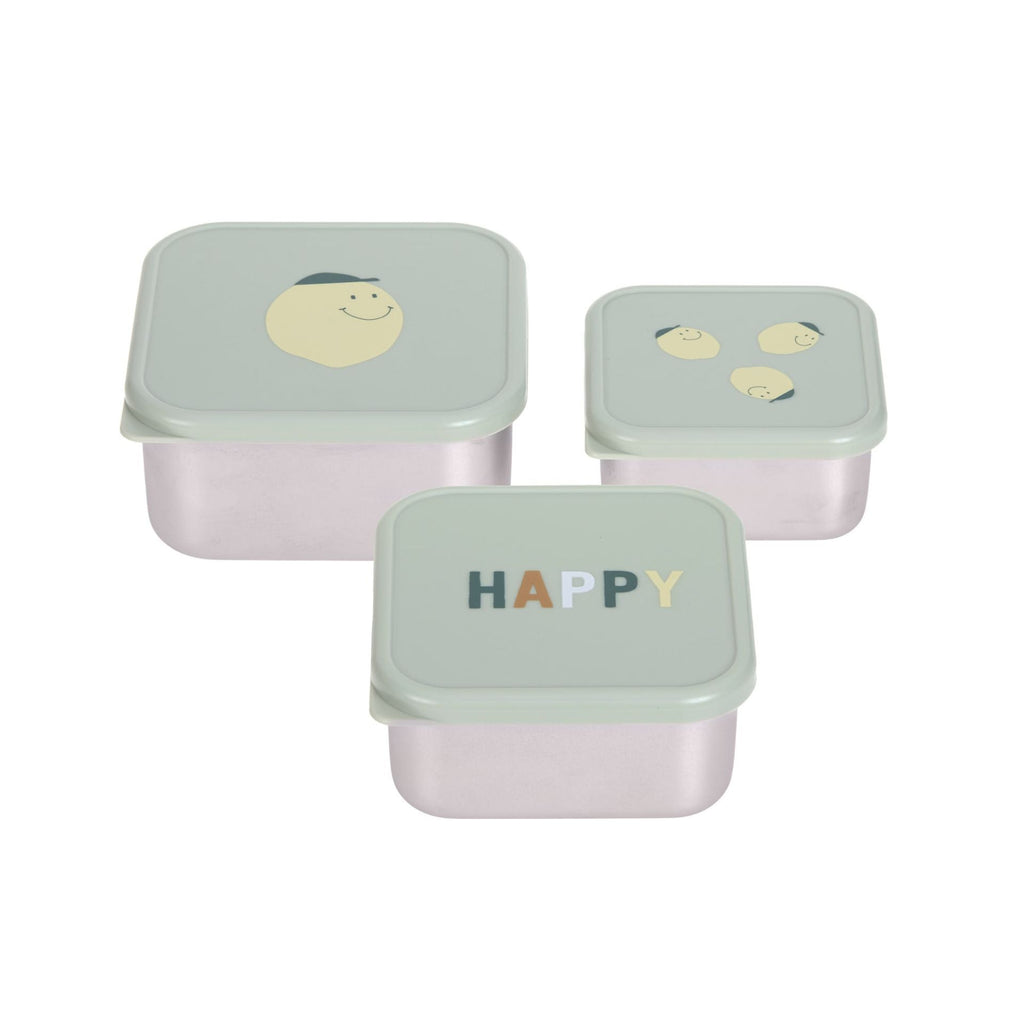 Lot de 3 petites boîtes à goûter inox Happy Fruit Lemon