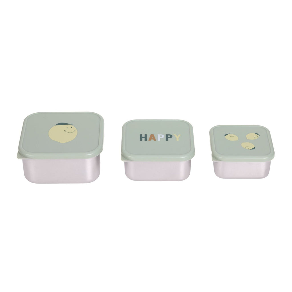 Set mit 3 kleinen Happy Fruit Lemon-Snackboxen aus Edelstahl