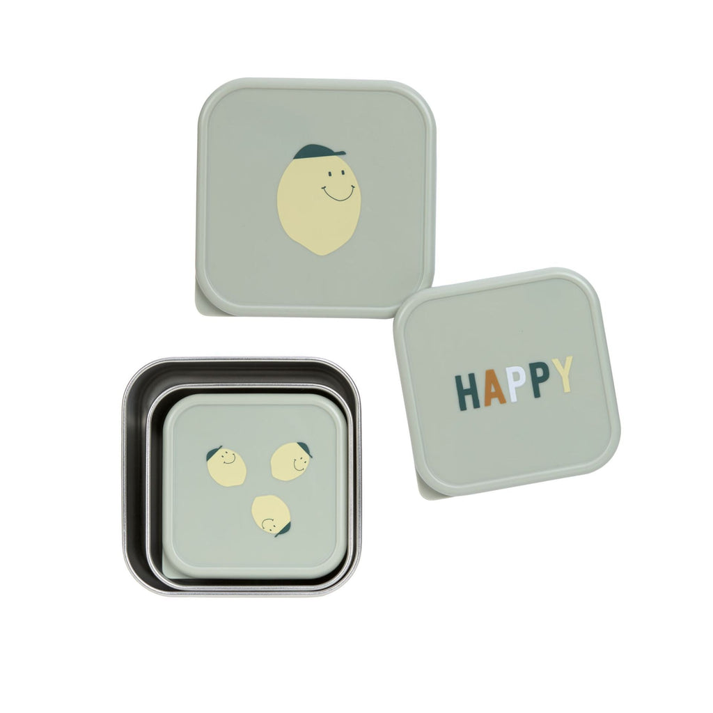 Set mit 3 kleinen Happy Fruit Lemon-Snackboxen aus Edelstahl