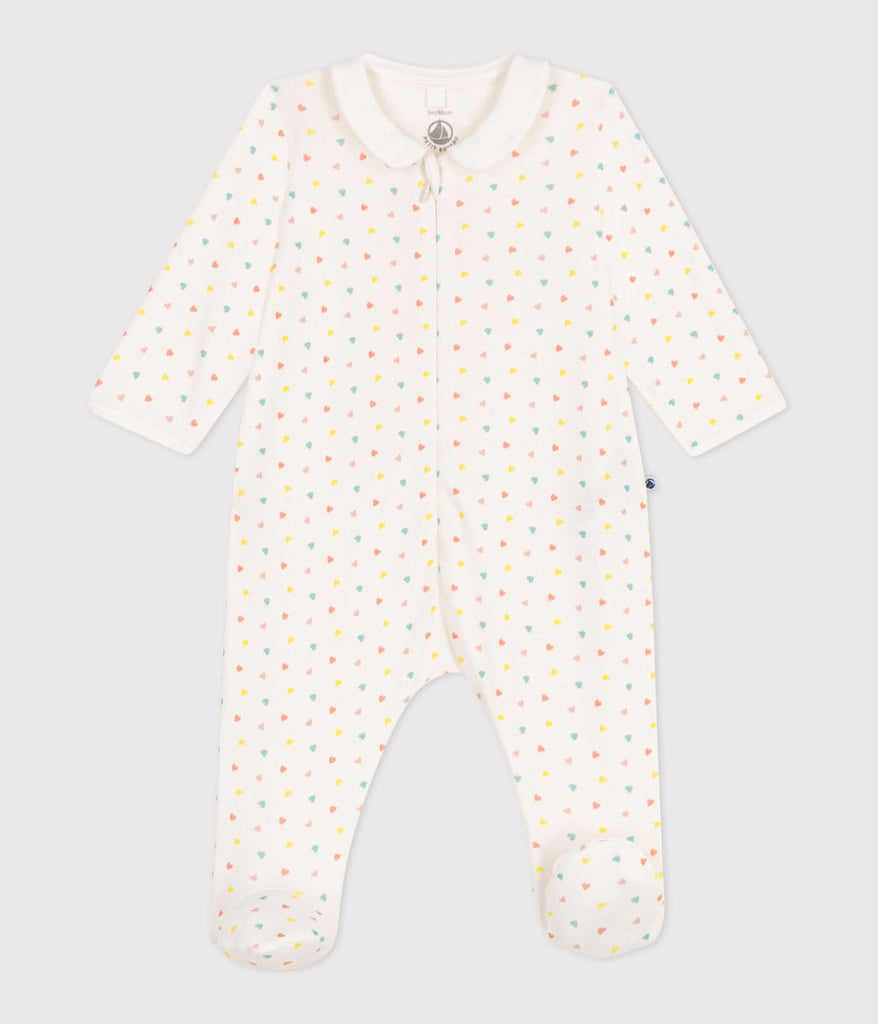 Pyjama bébé en coton à col avec zip cœurs - Pyjama jumpsuite