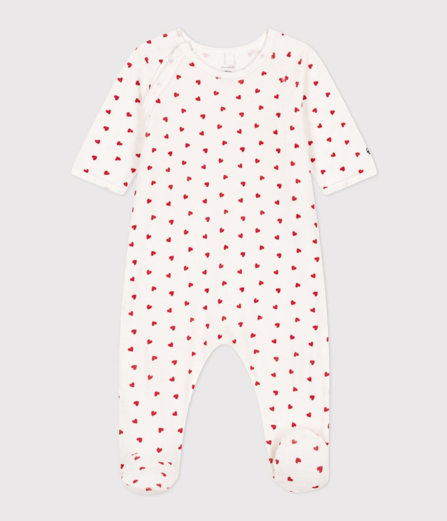 Pyjama bébé en velours cœurs (tailles 54-74) - Pyjama